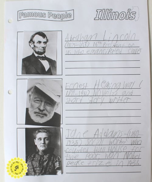 mini bio of famous people from illinois for notebooking
