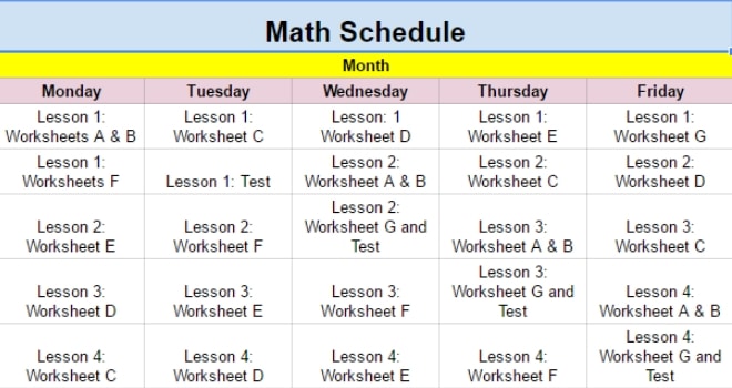 Homeschool Schedule for Math