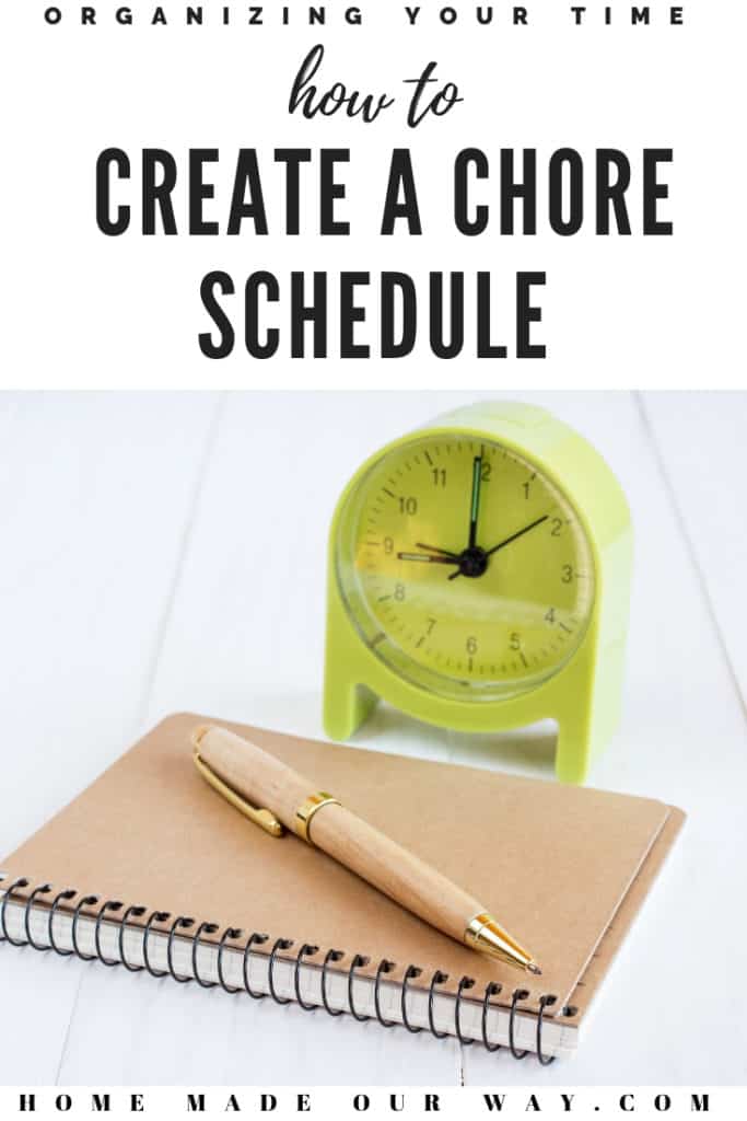 clock and notepade for How to Create a Chore Schedule post