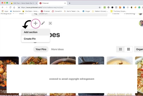 Adding section to recipe board in Pinterest