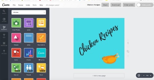 Chicken recipes board in Canva for Pinterest cover