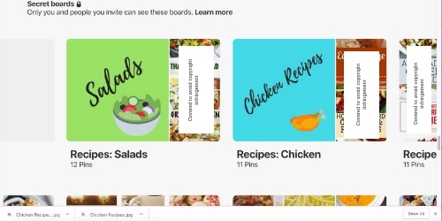 Two Pinterest digital recipes boards with covers made in Canva