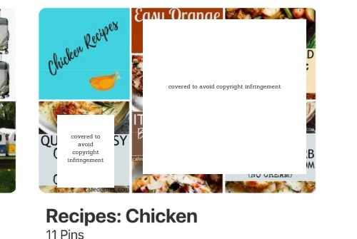 digital recipes Board cover embedded within Pinterest before changing the cover
