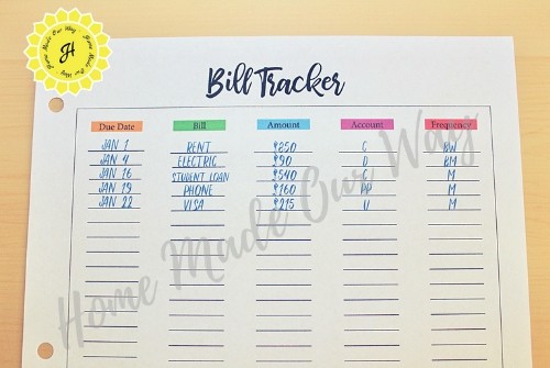 financial planner bill tracker sheet