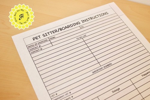 pet planner sitter boarding kennel instructions