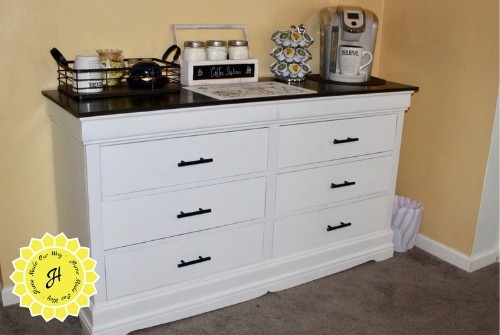 dresser upcycle into coffee station / coffee bar