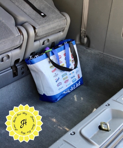 reusable shopping bags in car trunk