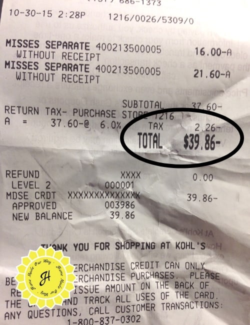 kohl's receipt showing returns