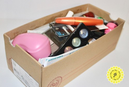 shoebox full of beauty products