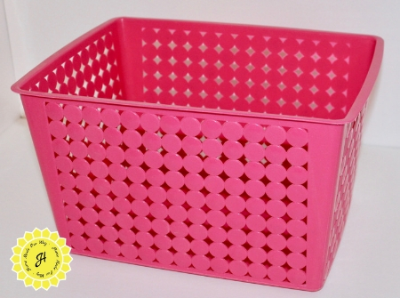 large pink plastic bin