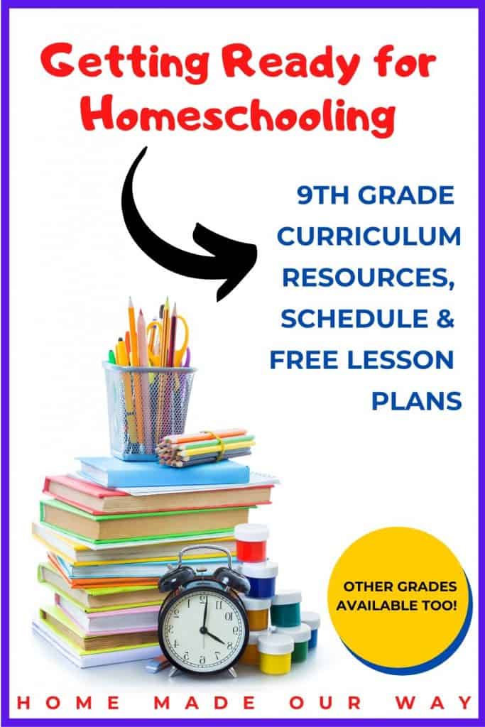 pin image for 9th grade homeschool curriculum resources, schedule, and lesson plans