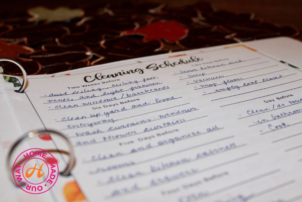 Cleaning Schedule Page for Thanksgiving Planner