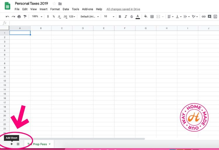 photo tutorial for adding sheets in spreadsheet program in google drive
