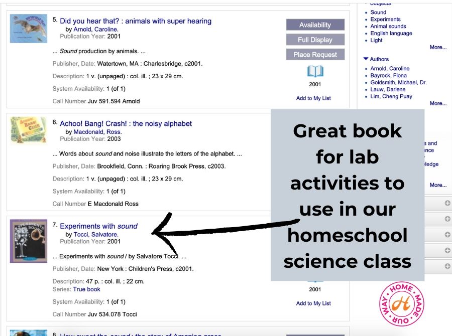 library interface with science books found