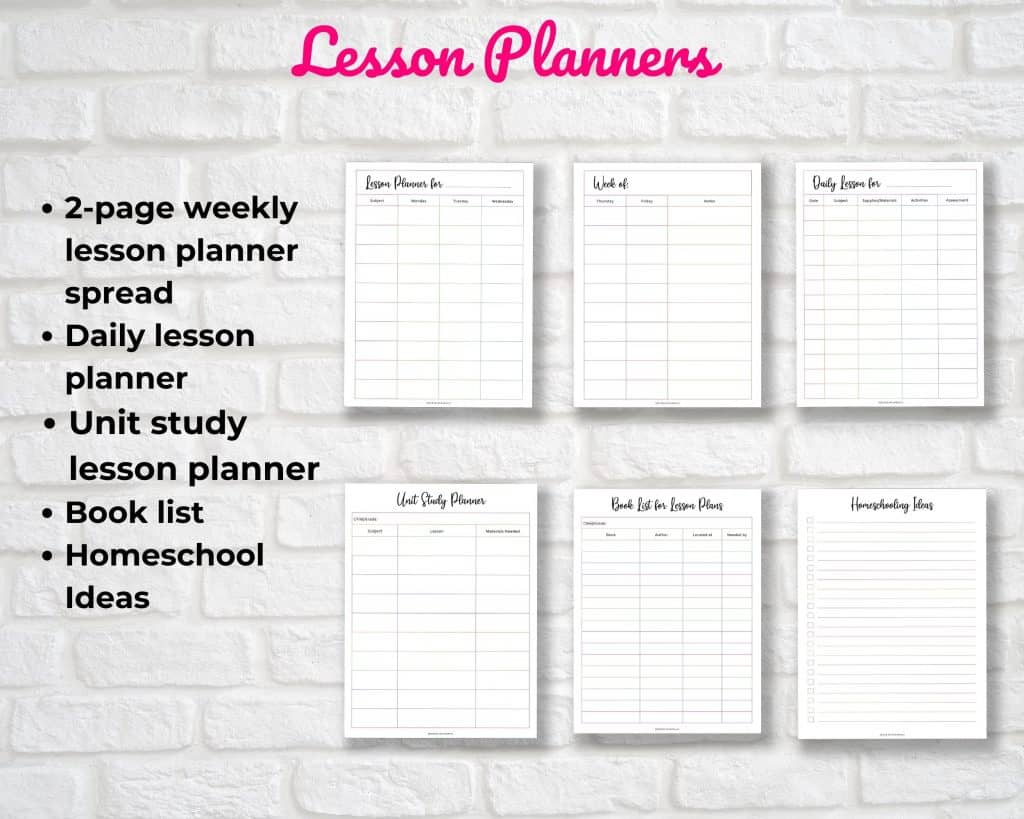 our homeschool teacher's lesson planner pages
