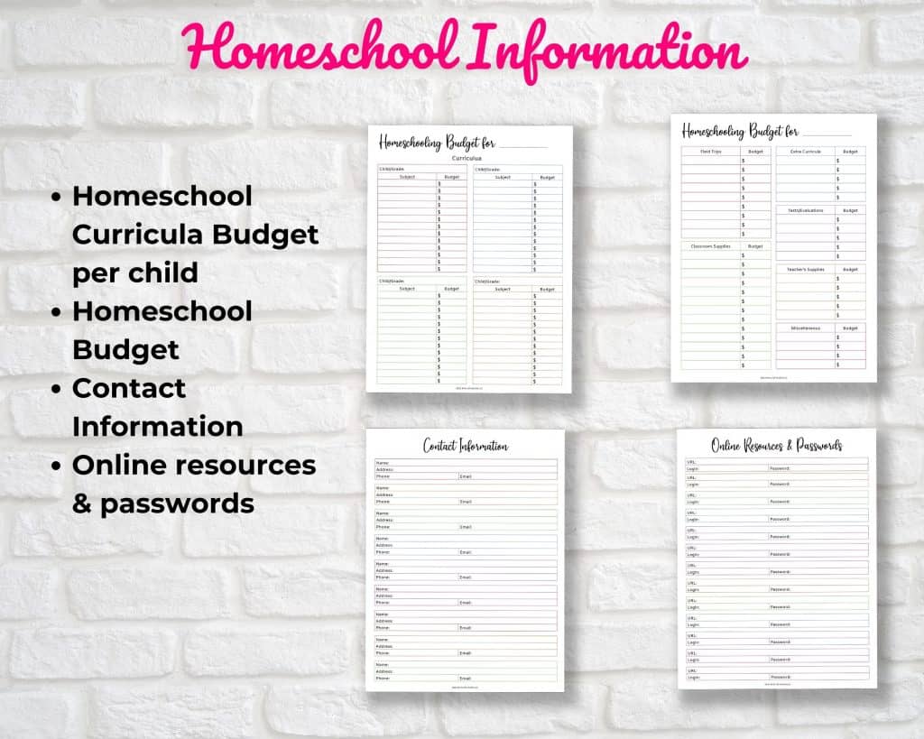 our homeschooling teacher's planners homeschool information pages