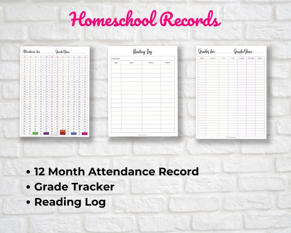 our homeschooling teacher's planner homeschool records pages