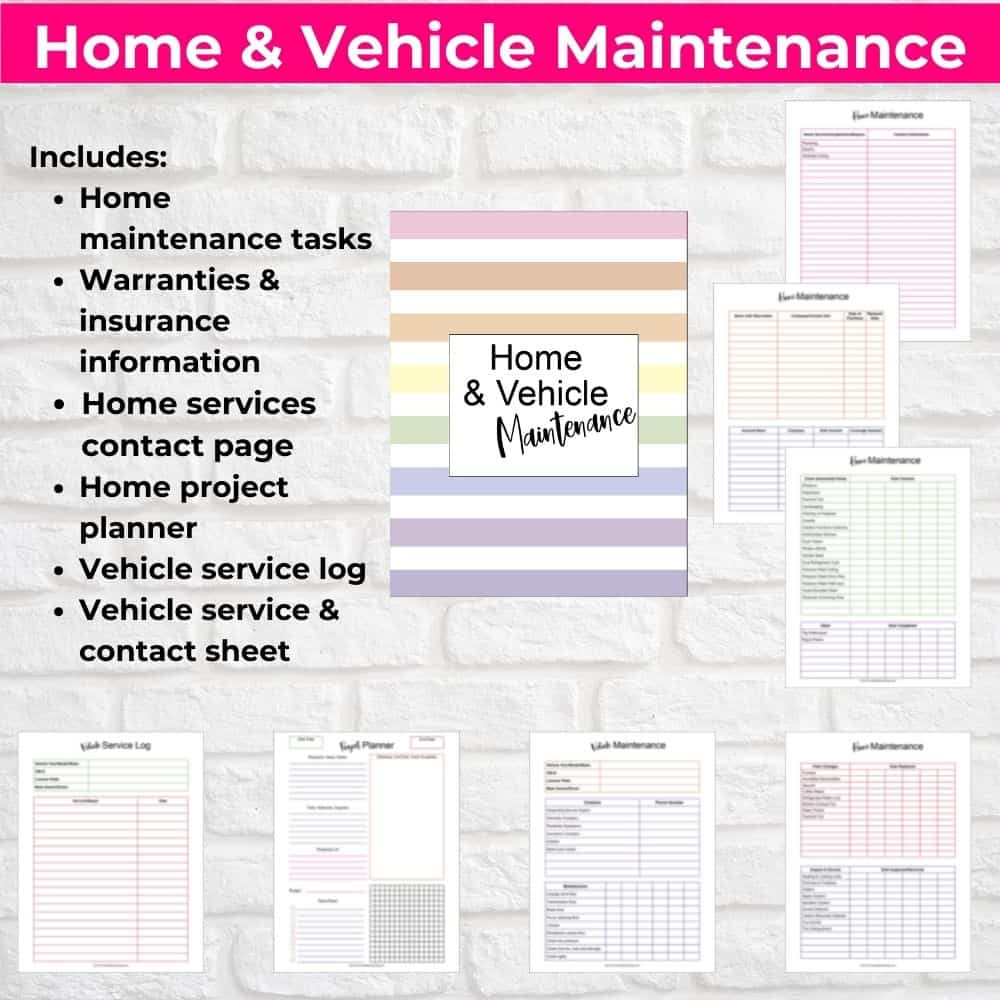 Home and Vehicle Maintenance Sheets