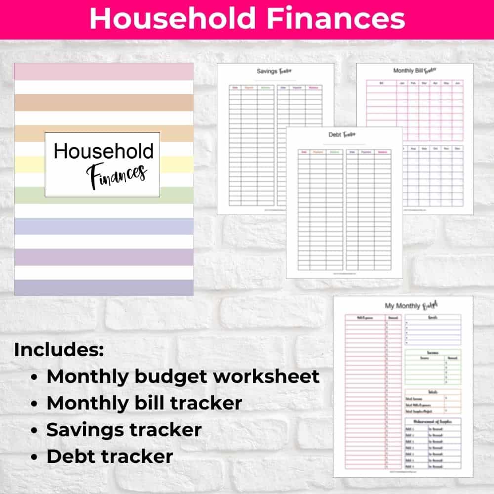 Household Finances Category for Home Management Planner