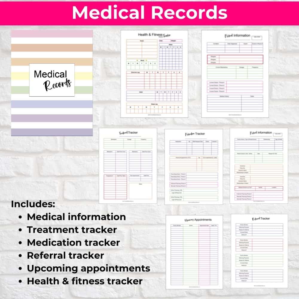 Medical Records Category for the Home Management Planner