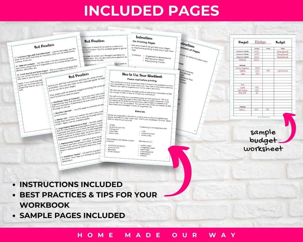 total home workbook other included pages