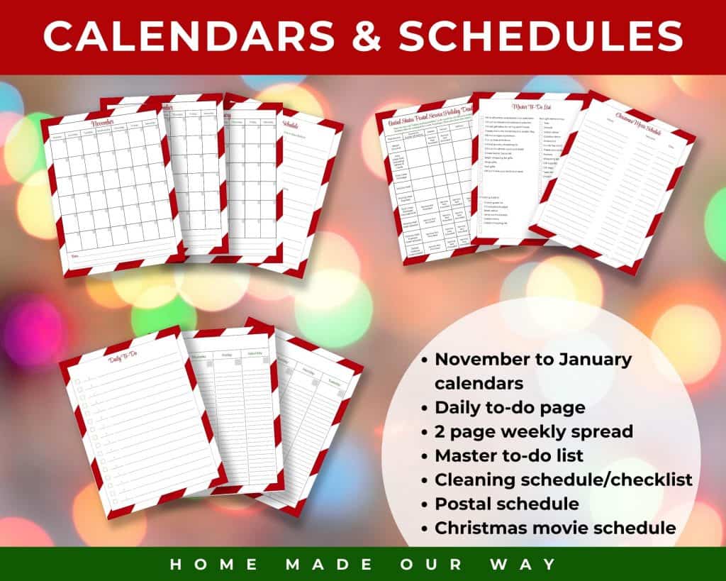 Christmas calendars and schedules section