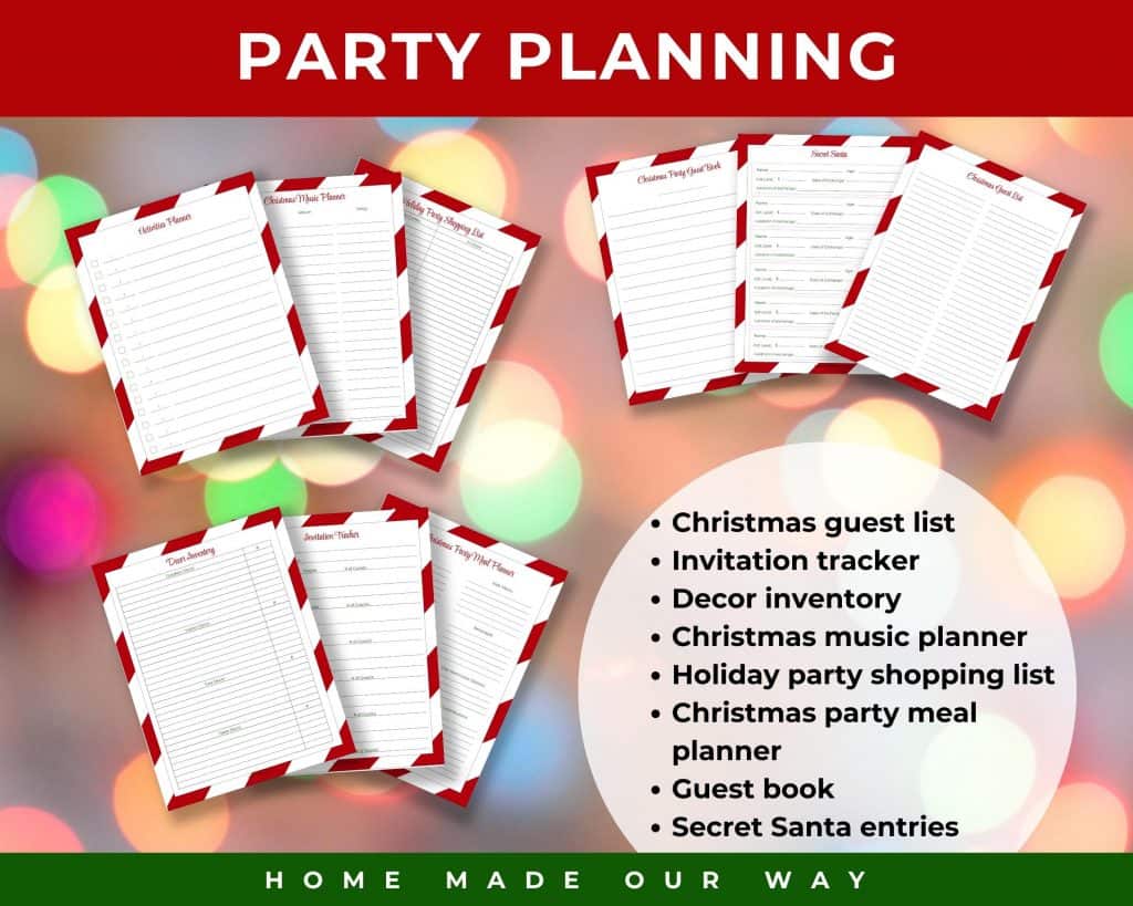 Party planning section of the Christmas planner