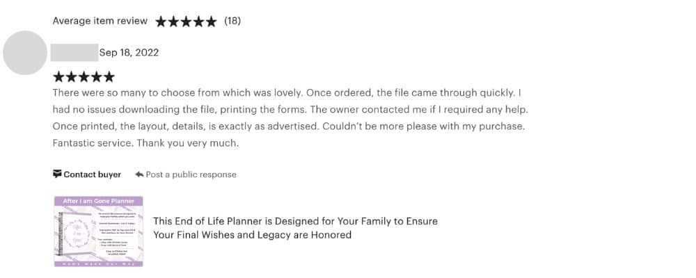 Etsy review 1 of the After I am Gone Planner