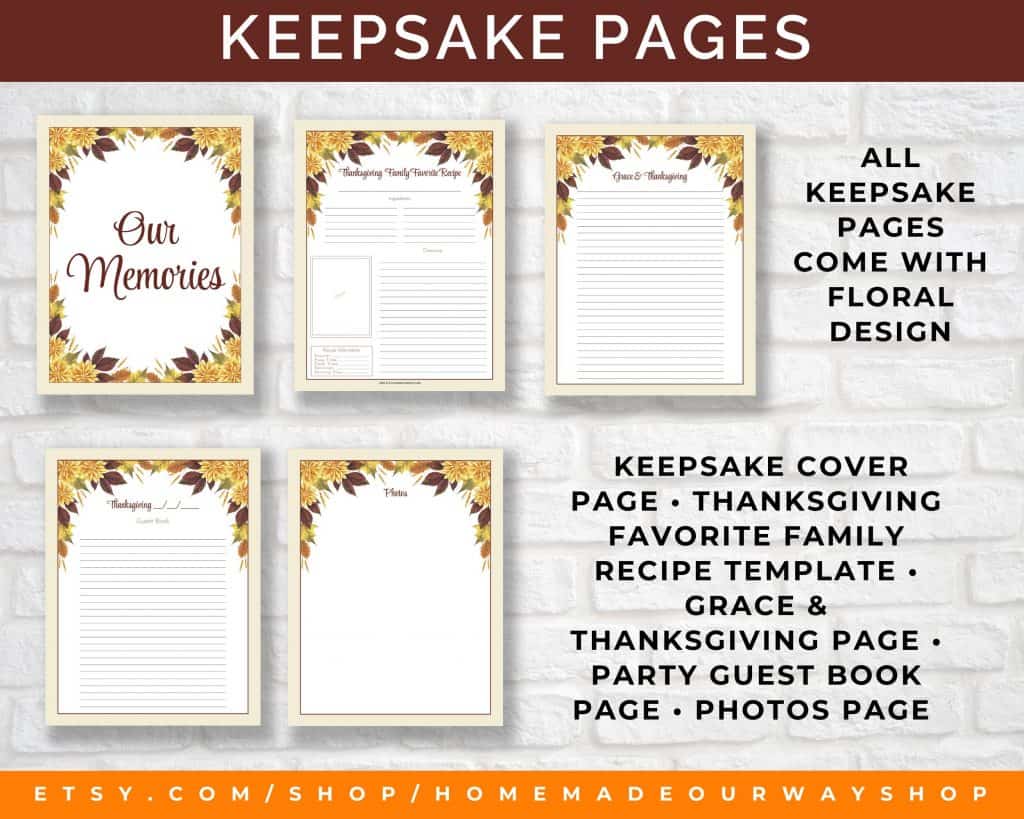 Thanksgiving planner keepsake pages