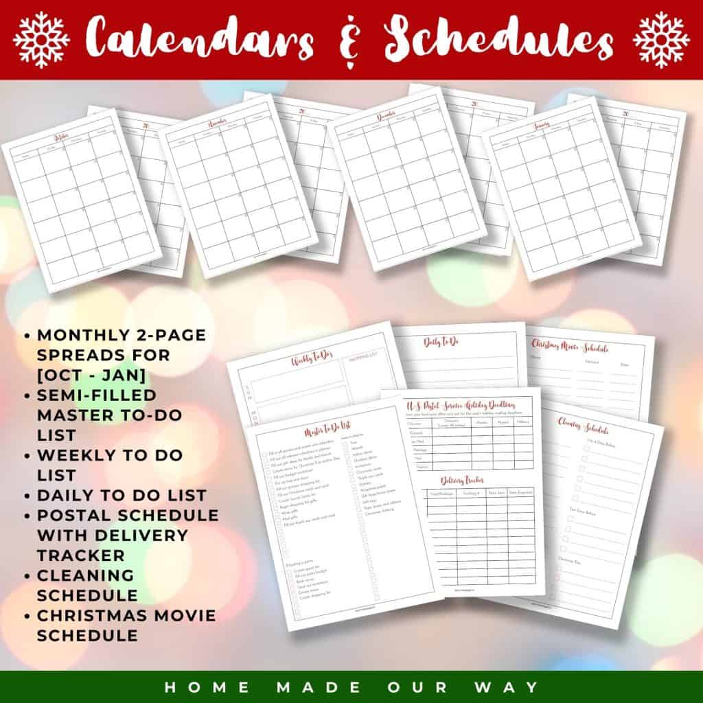 christmas planner calendars and schedules