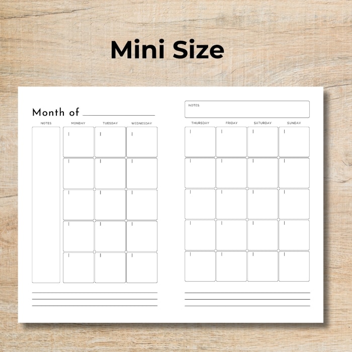 Monthly Spread for Free 2024 Mini planner