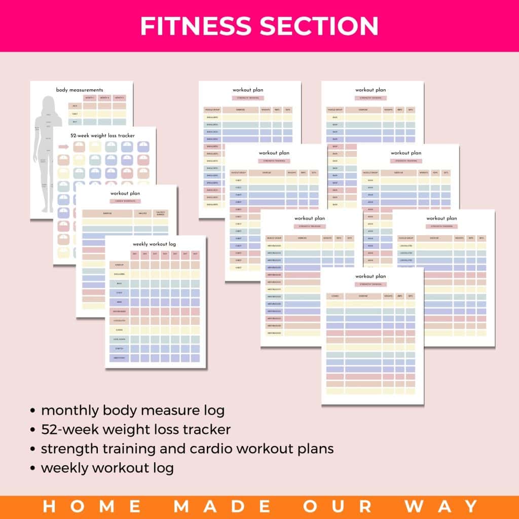 fitness section of planner