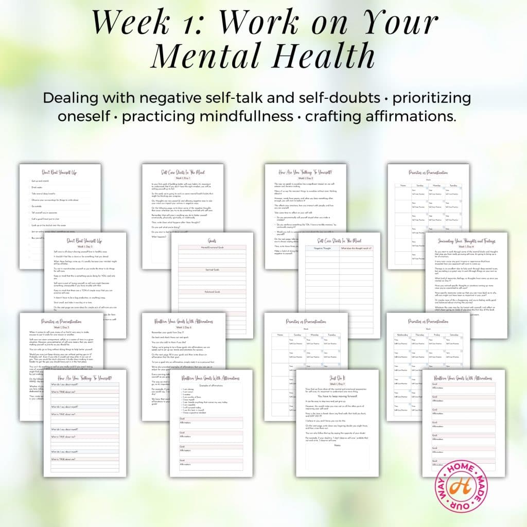Week 1 Exercises in the 28 Days to a Better You Self-Care Planner Workbook Journal