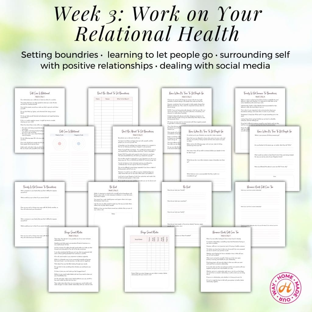 Week 3 Exercises in the 28 Days to a Better You Self-Care Planner Workbook Journal