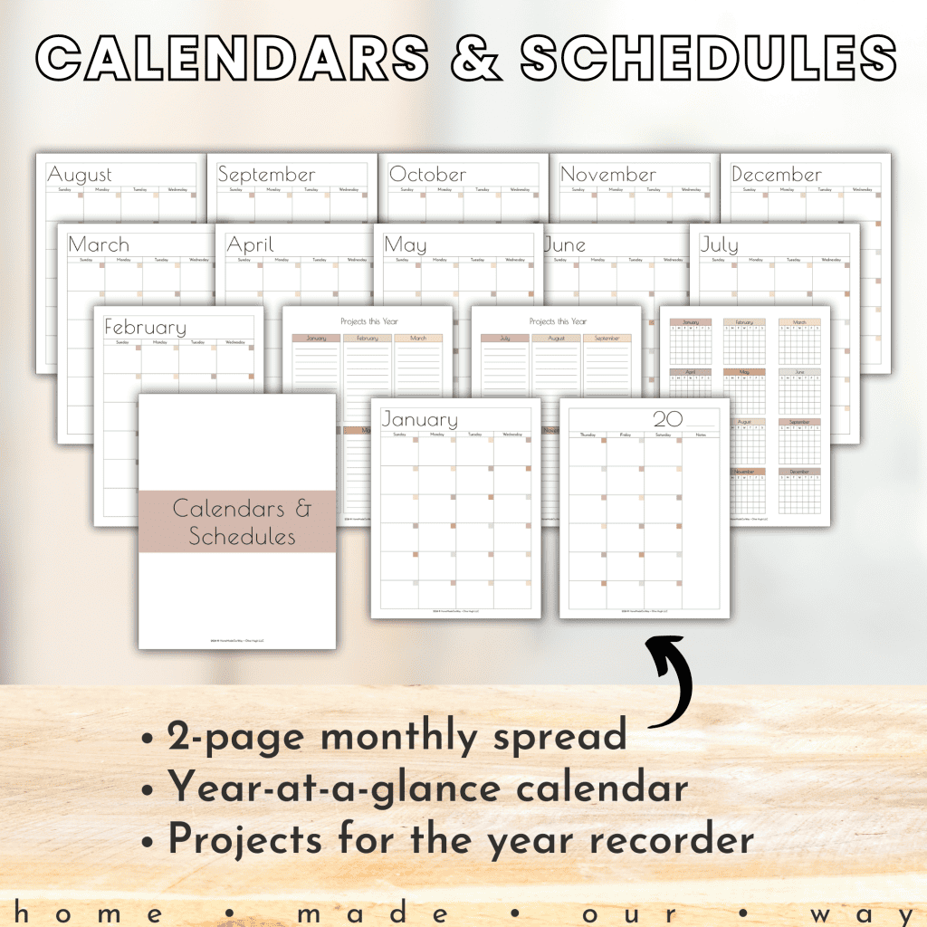 calendars and schedules in the total home workbook