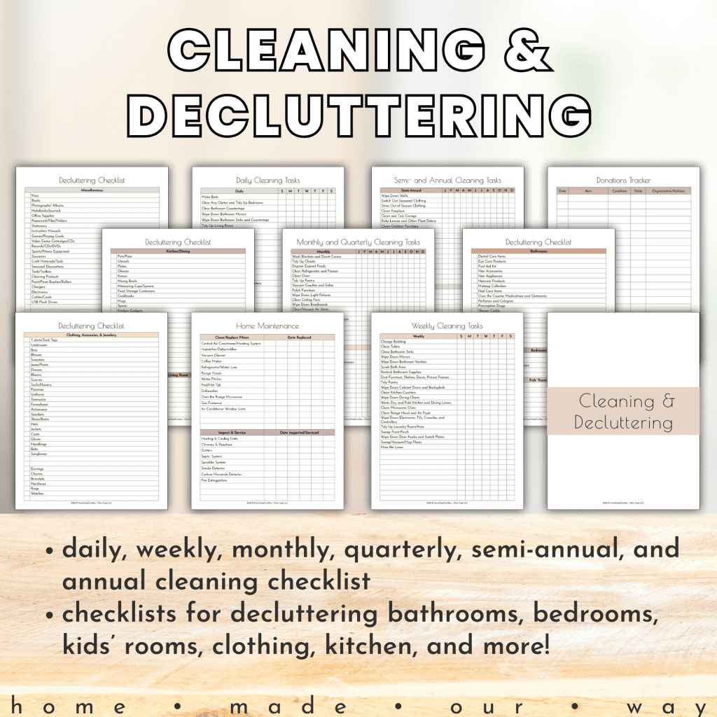 cleaning and decluttering checklists in the total home workbook
