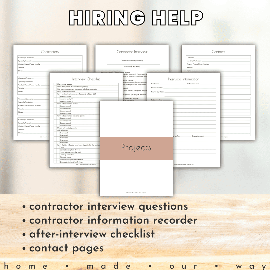 hiring help pages in the total home workbook