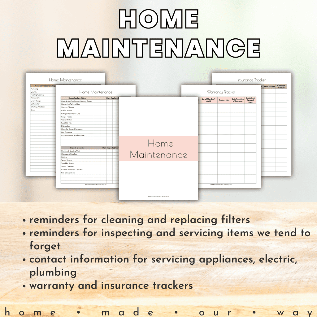 home maintenance worksheets in the total home workbook
