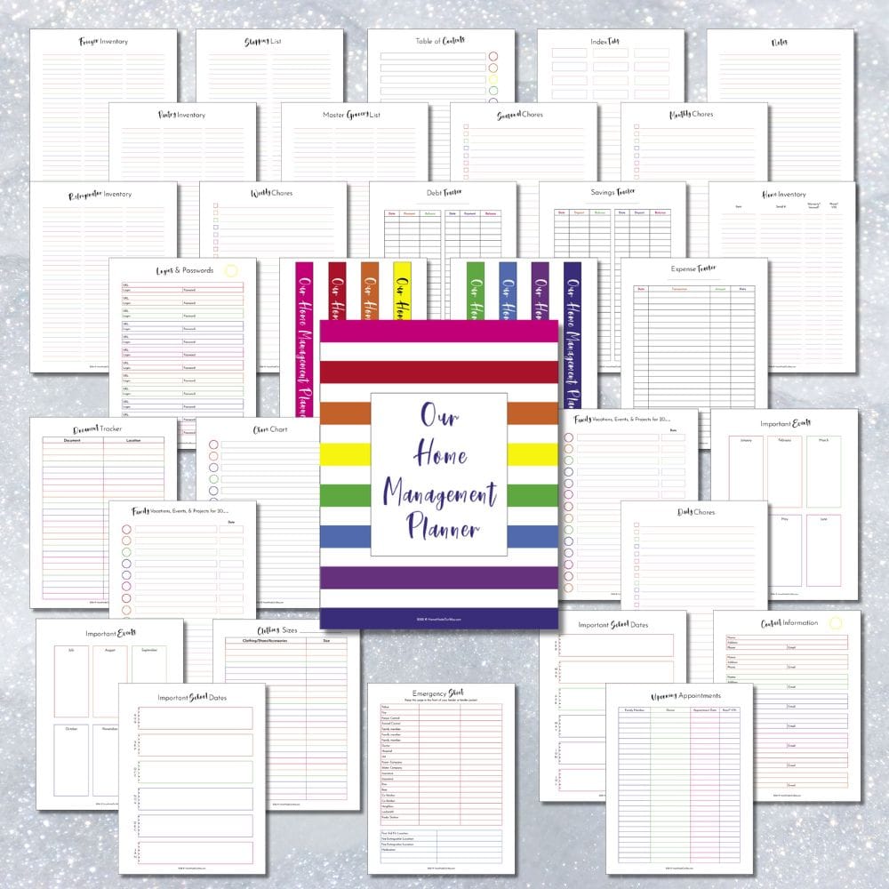 Free Pages from the Home Management planner