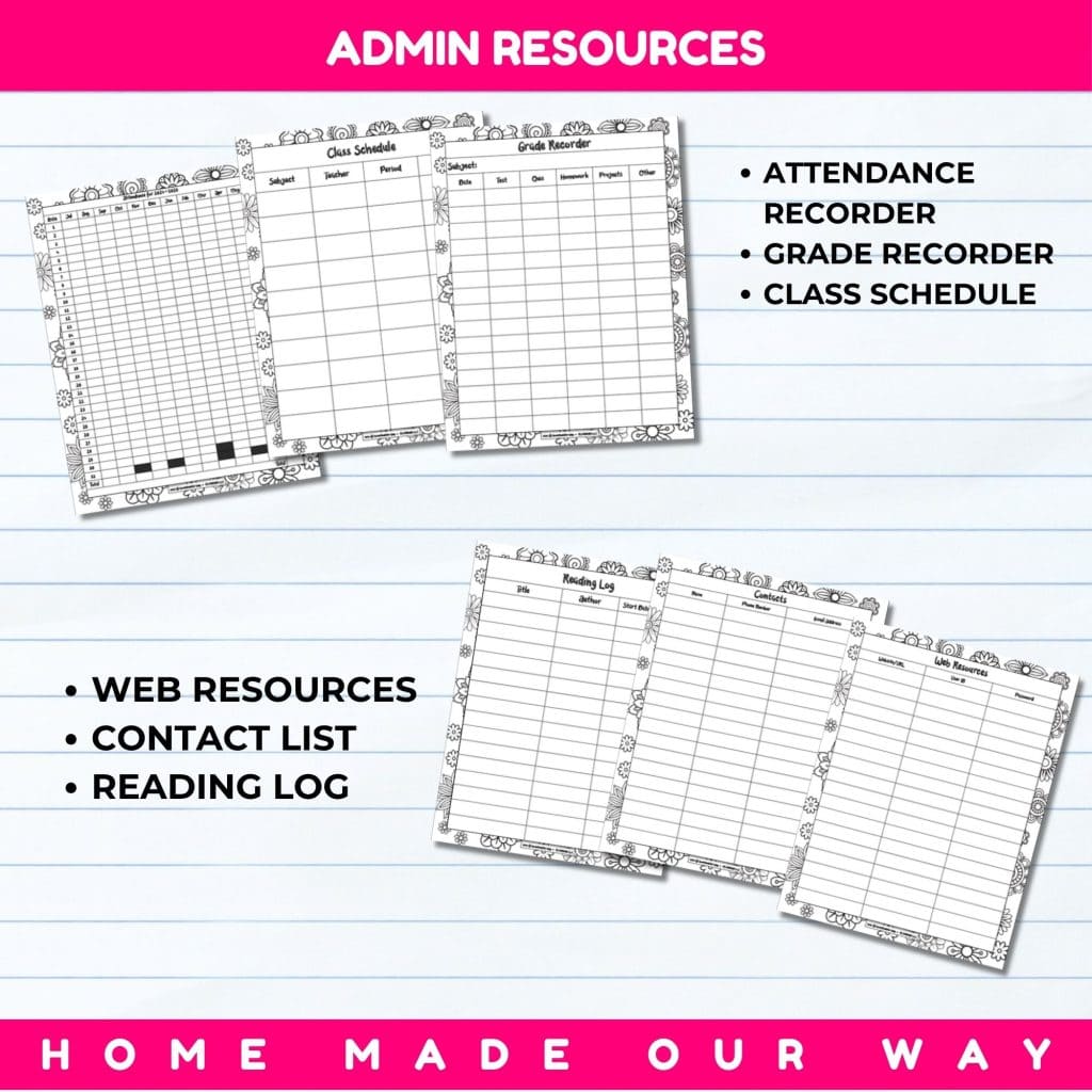 admin resources in student planner