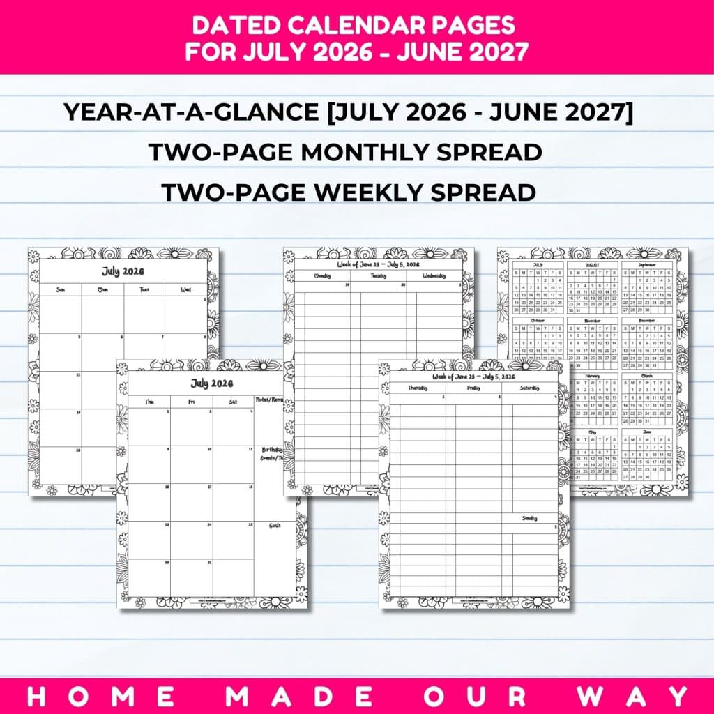 calendar templates in student planner