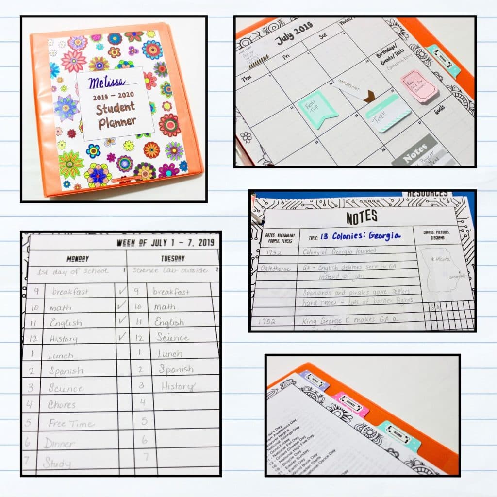 demo pages for floral student planner